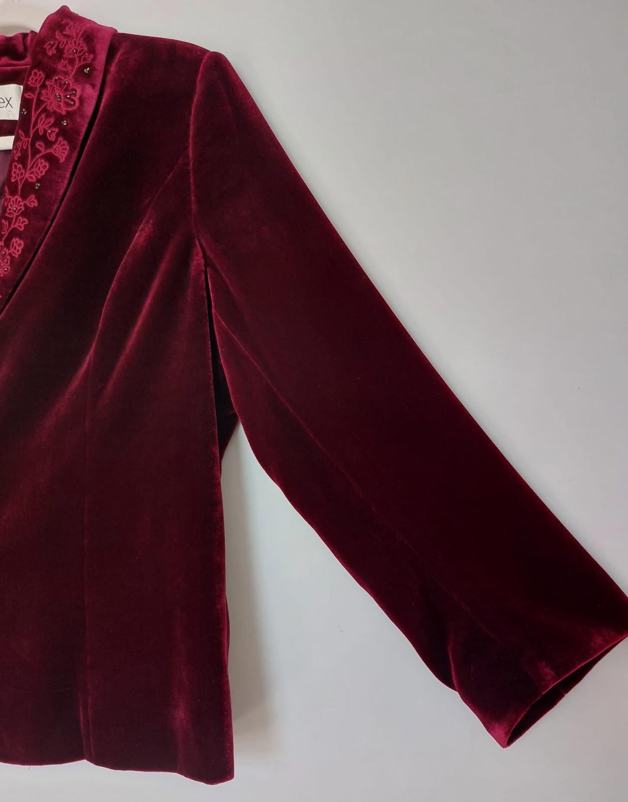 EASTEX Velvet Jacket 14 Deep Claret Silk Blend Embroidered Beaded Lined BNWT