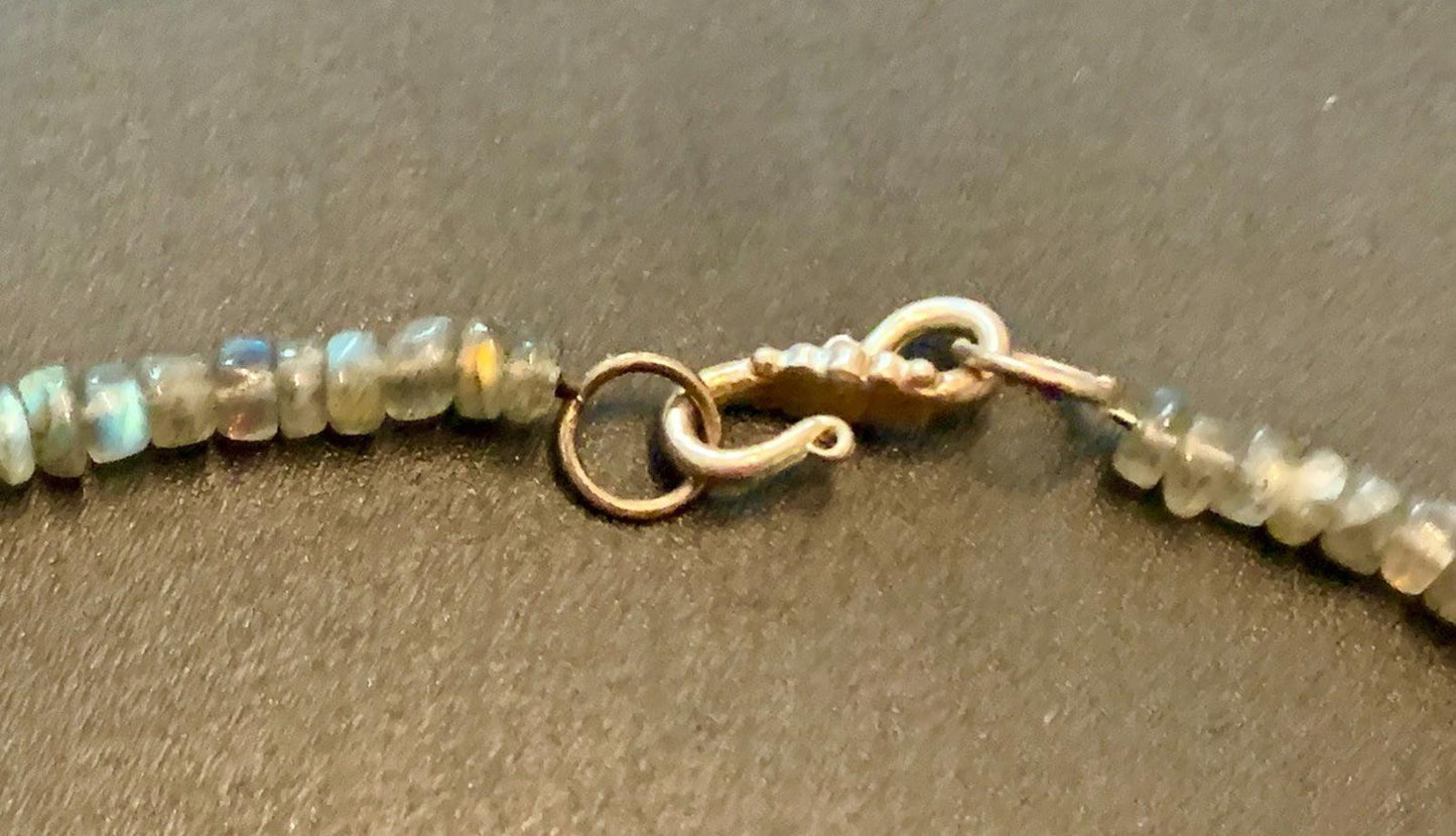 Necklace Sapphire Ruby Moonstone Rhodochrosite Quartz Silver Clasp