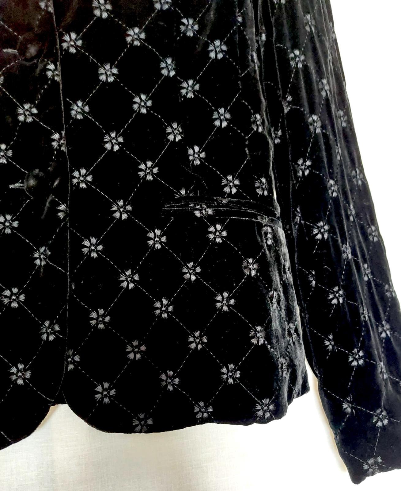 LAURA ASHLEY Jacket 12 Black Velvet Embroidered Silk Blend Lined