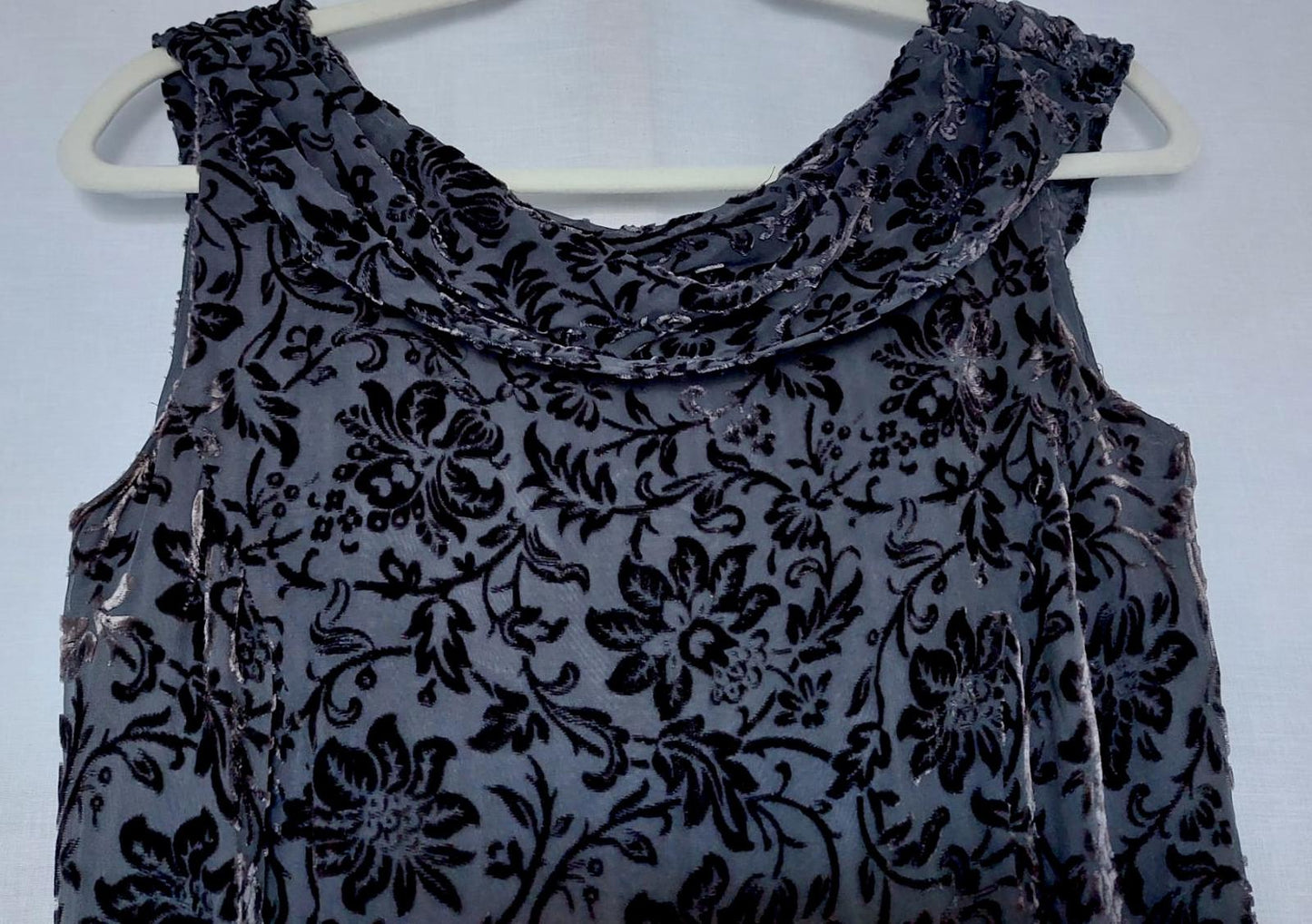 Laura Ashley Evening Dress 12 Black & Charcoal Grey Silk Blend Devoré Maxi