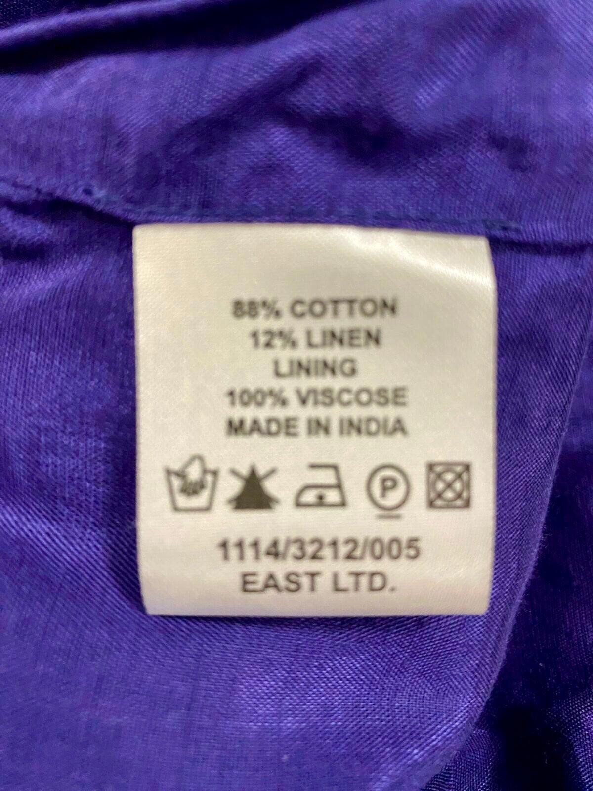 EAST Coat S/M Blue & Pink  Embroidered Cotton & Linen Midi Length Round Neck