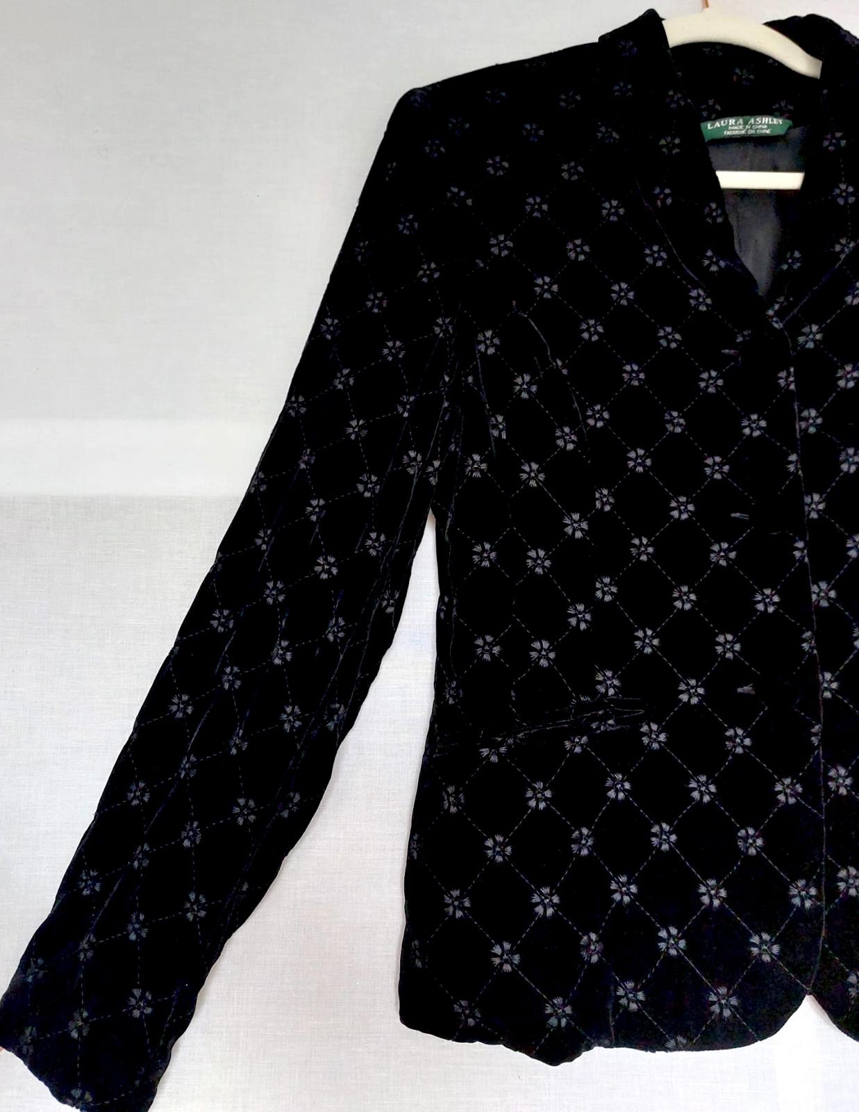 LAURA ASHLEY Jacket 12 Black Velvet Embroidered Silk Blend Lined