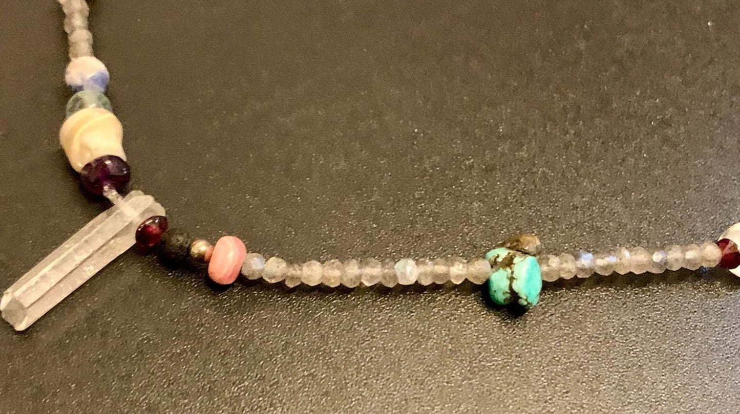Necklace 24 ins Boho Labradorite Quartz Crystal Mixed Stones
