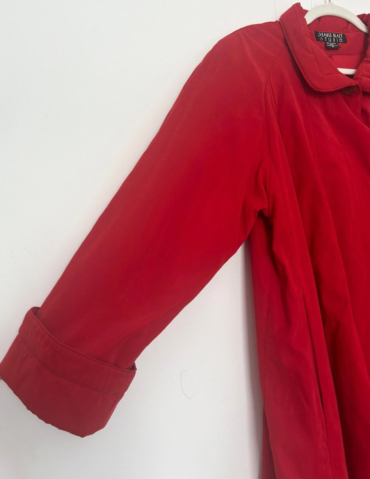 Trench Coat 14 Red Padded Collar & Cuffs Button Through Lined Long Sleeves