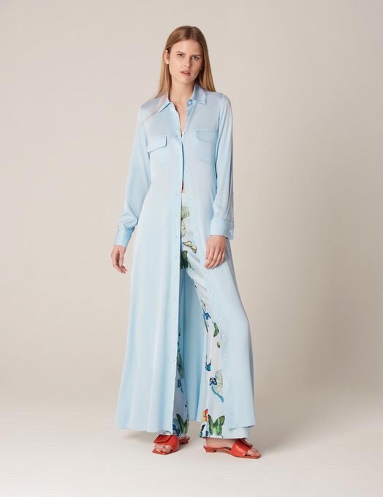 WINSER LONDON Dress Large Soft Blue Silk Maxi Shirt Style Dress BNWT