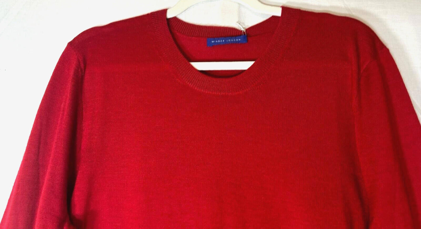 WINSER LONDON Jumper Large Lipstick Red Merino Wool Deep Turnback Cuffs L BNWT