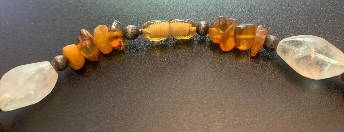 Necklace Sunstone Raw Coral Amber Carnelian Pearl Citrine 22 ins