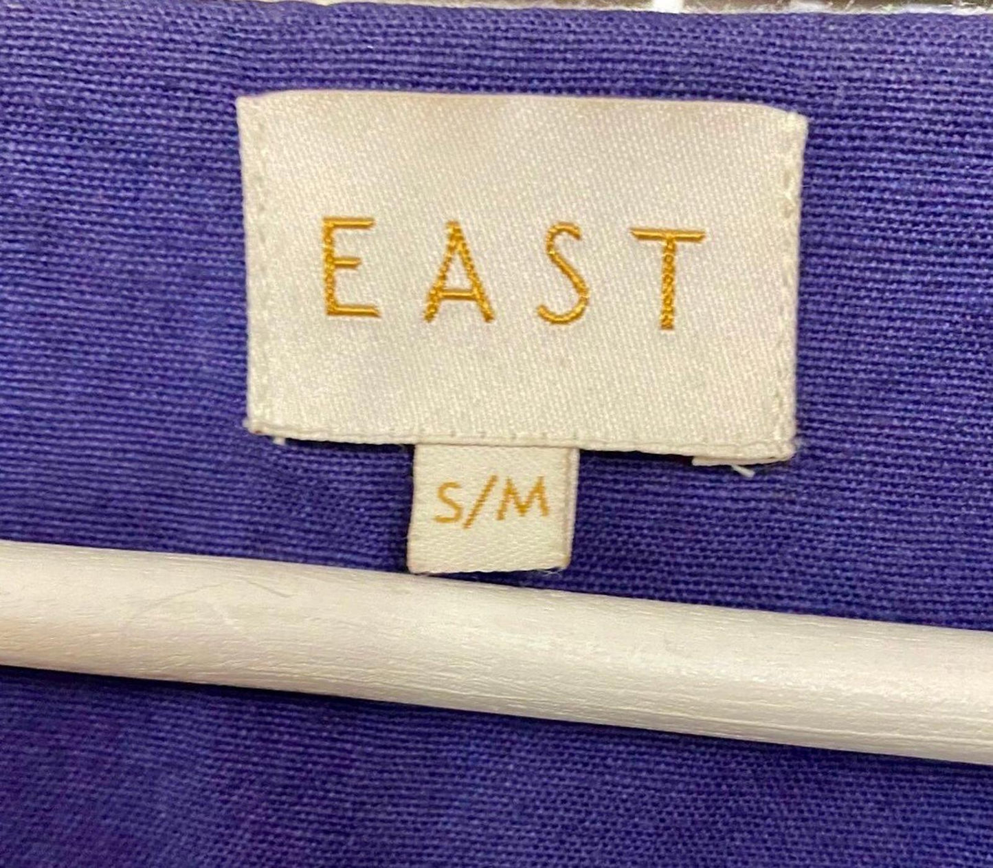 EAST Coat S/M Blue & Pink  Embroidered Cotton & Linen Midi Length Round Neck