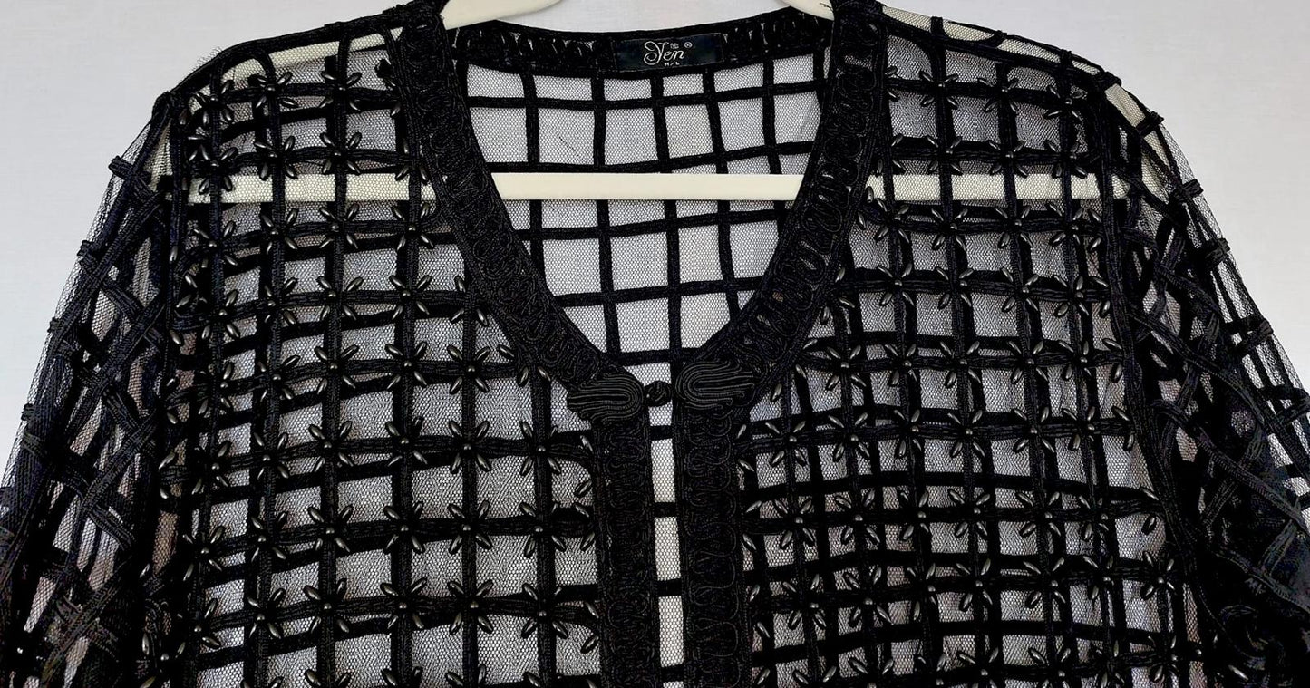Evening Jacket Top Medium Black Beaded Embroidered Appliqué Stunning