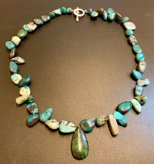 Necklace Chrysocolla Silver Toggle Boho  22 ins