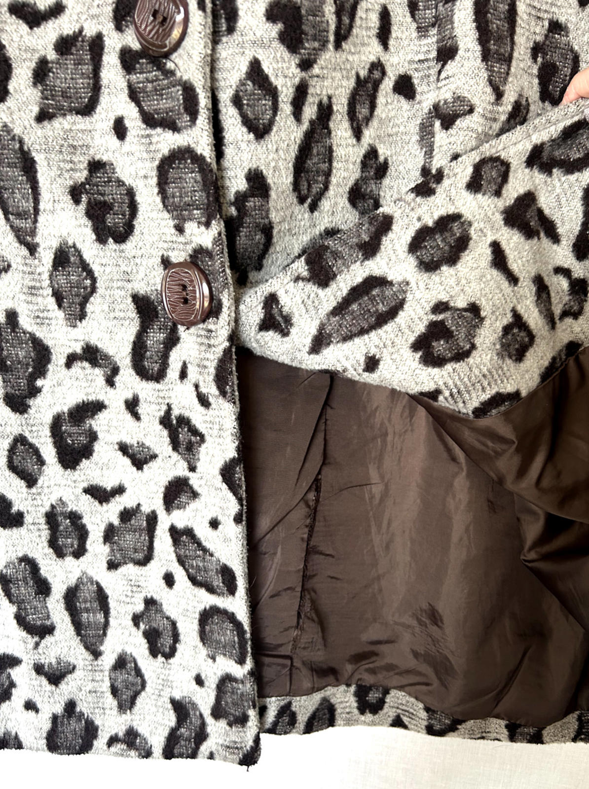 Coat Jacket L/XL Grey & Black Wool Blend Fabric Buttons Pockets