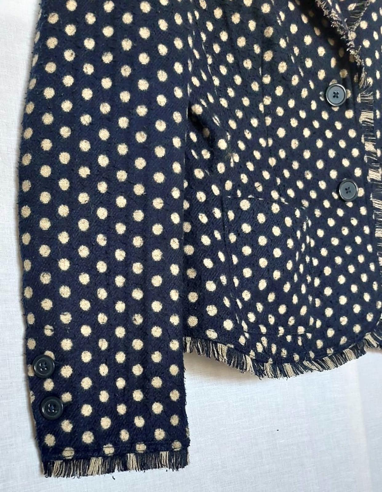 BODEN Jacket 12 Navy Spot Wool Blend Pockets Fringe Trim