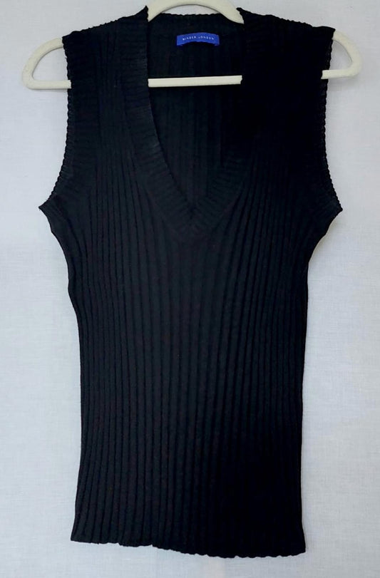 WINSER LONDON Tank Top Large Black Pure Merino Wool Ribbed V-Neck Sleeveless