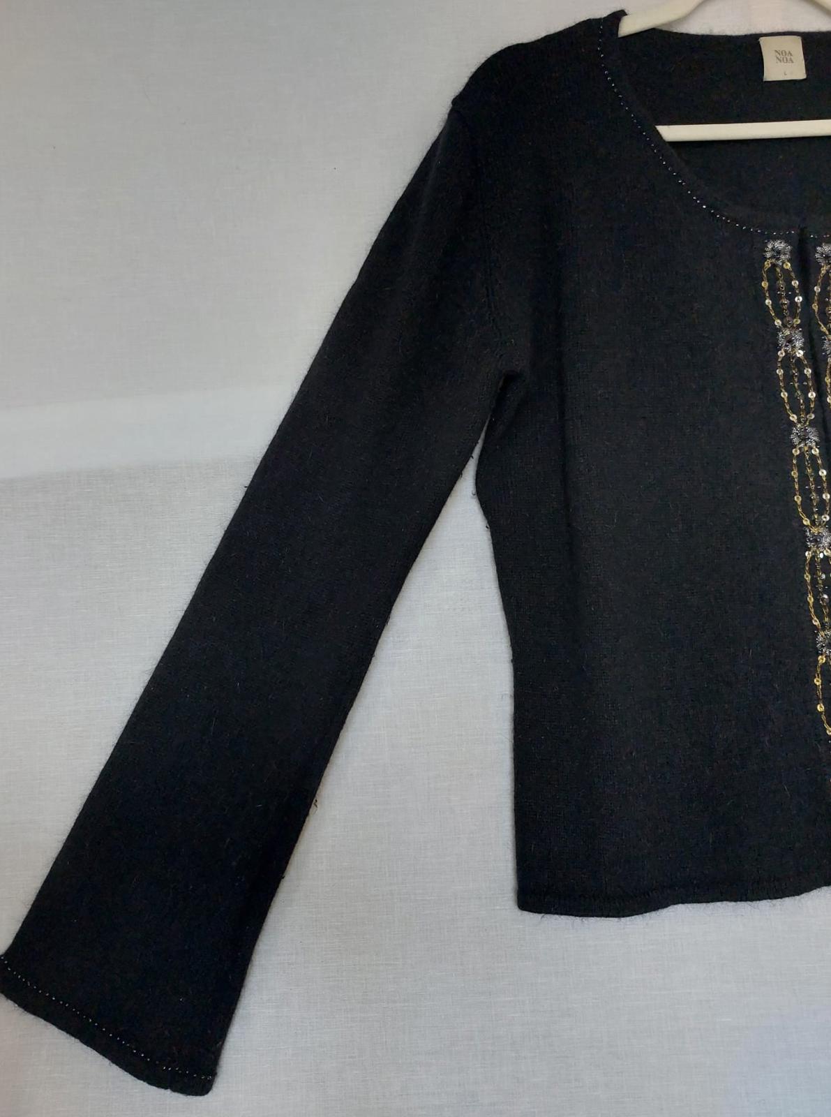 NOA NOA Cardigan Large Black Wool Angora Blend Beads Sequins Long Sleeves