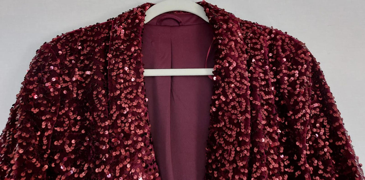 Evening Jacket 14 Deep Burgundy Sequins Lined Long Sleeves Stunning BNWOT