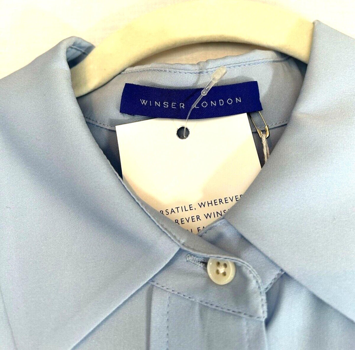 WINSER LONDON Dress Large Soft Blue Silk Maxi Shirt Style Dress BNWT