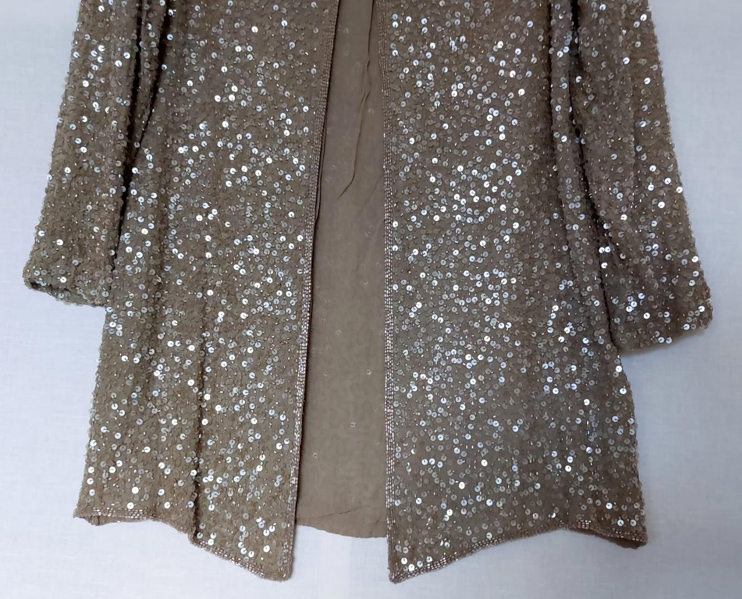 FRANK USHER Evening Jacket S/12 100% Silk Rich Champagne Sequin Bead Lined BNWOT