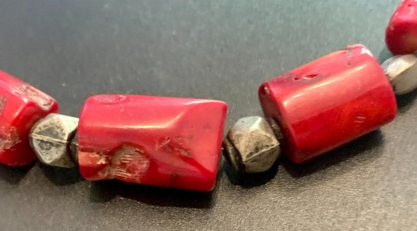 Necklace Boho Chunky Large Bamboo Coral Nuggets Bali Silver 20 ins