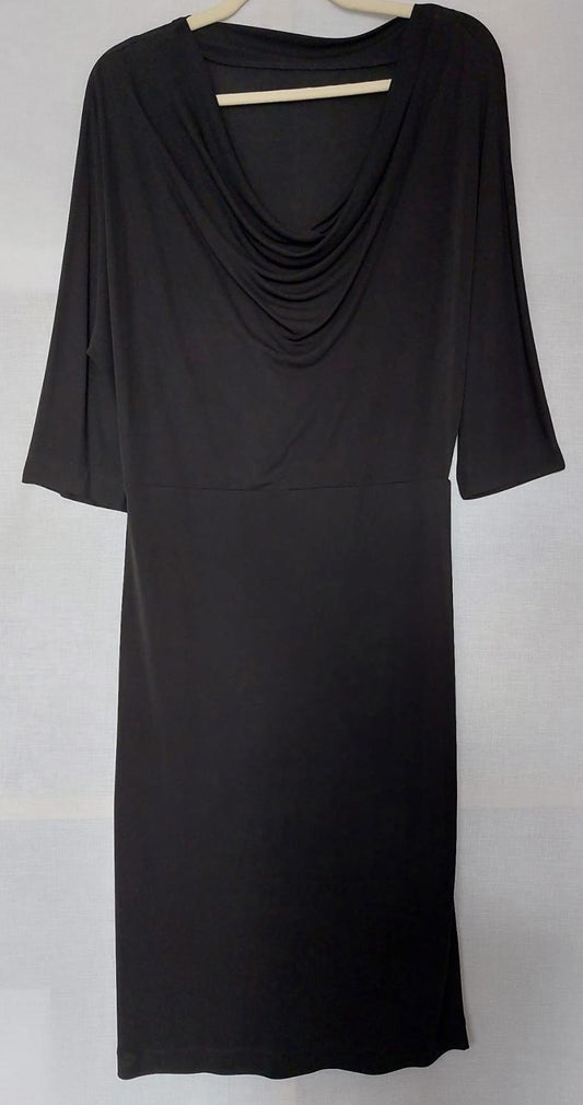 WINSER LONDON Dress 14 Black Cowl Neckline Elbow Length Sleeves