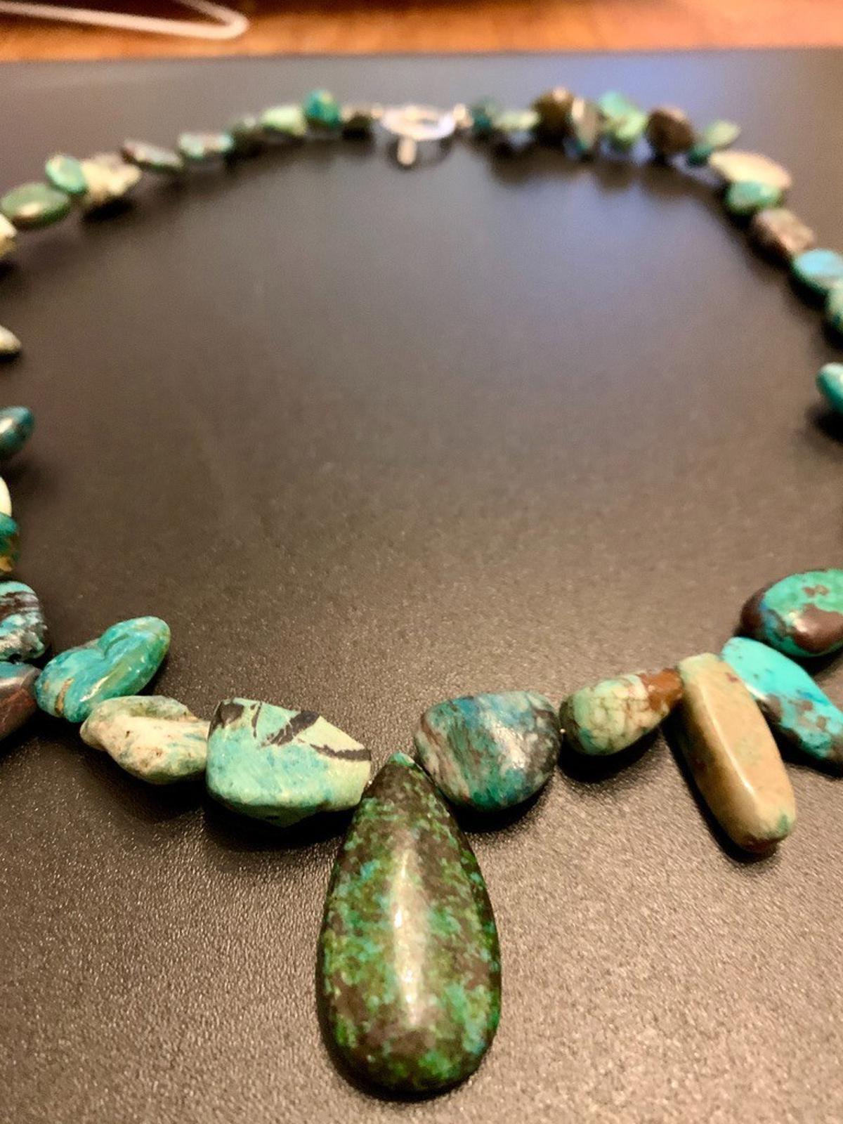 Necklace Chrysocolla Silver Toggle Boho  22 ins