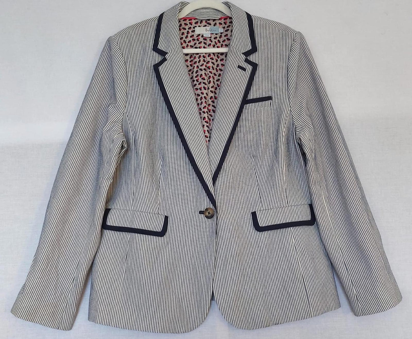BODEN Jacket 22 Navy & White Stripe 100% Cotton Pockets Lined