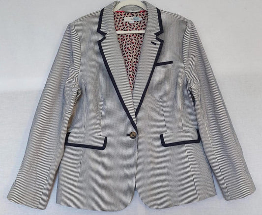BODEN Jacket 22 Navy & White Stripe 100% Cotton Pockets Lined
