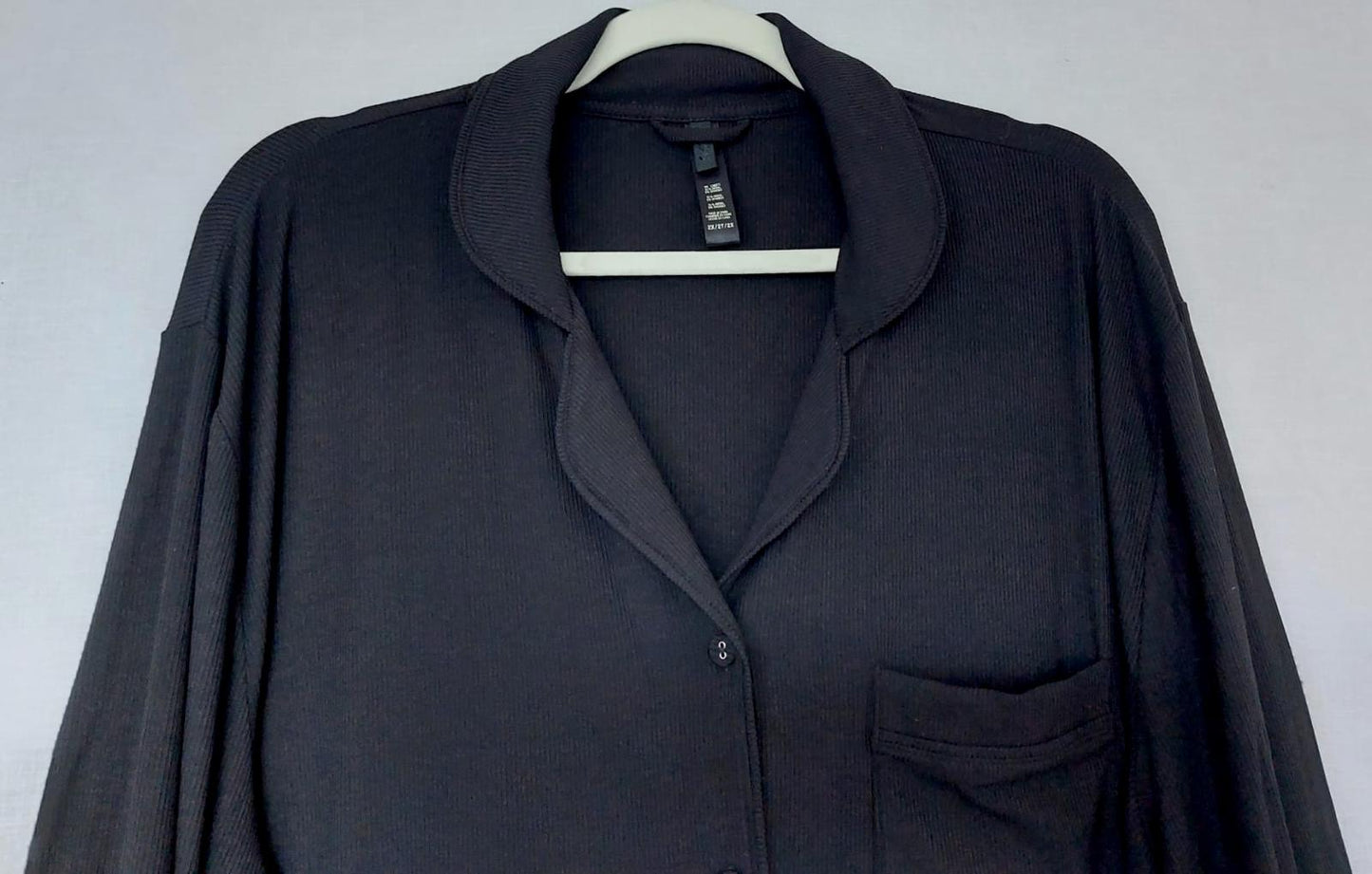 SKIMS Top 2X 16/18 Black Button Through Pocket Ribbed Lounge Top