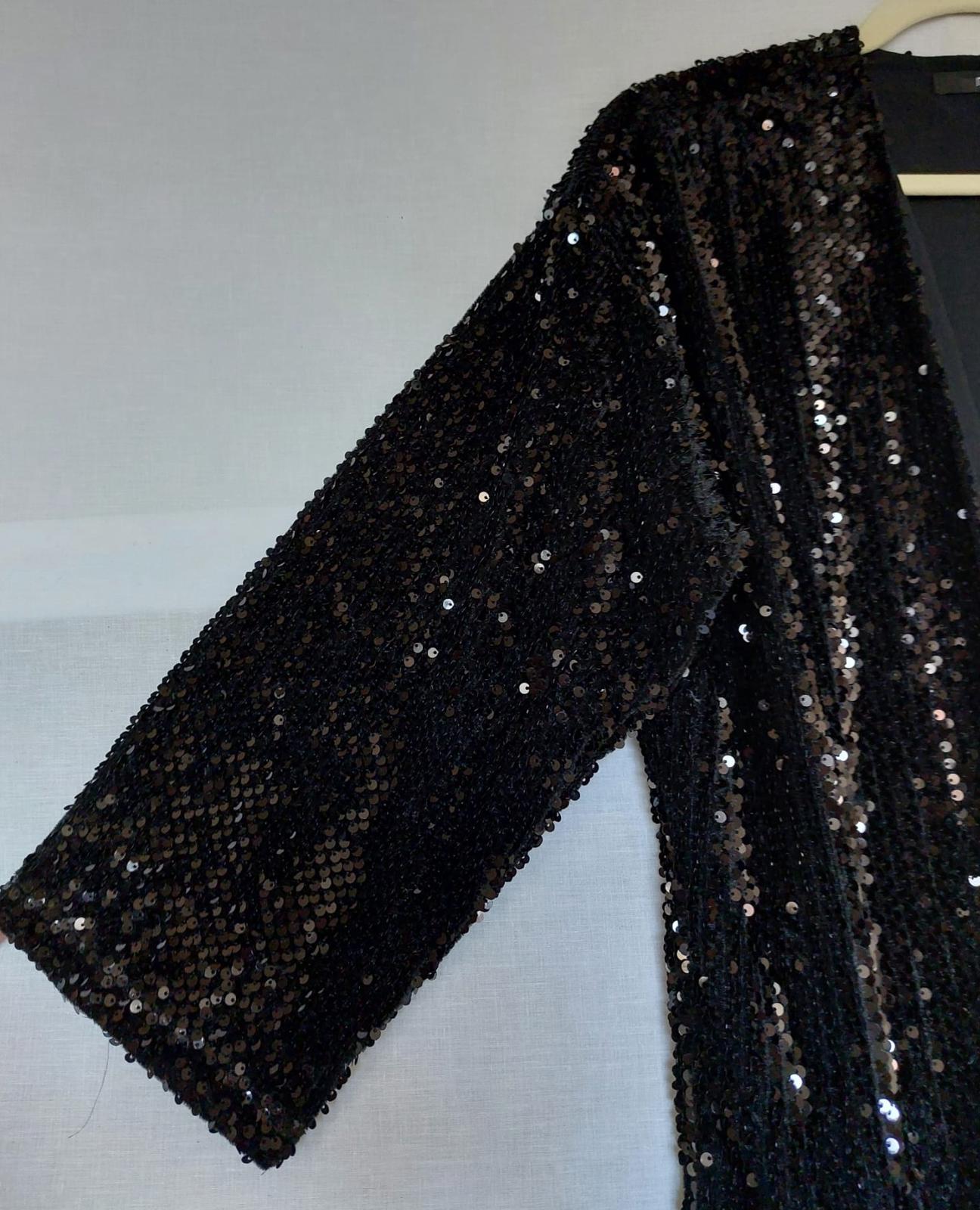 NEXT Evening Jacket Large Black Sequins Lined Long Sleeves Fabulous