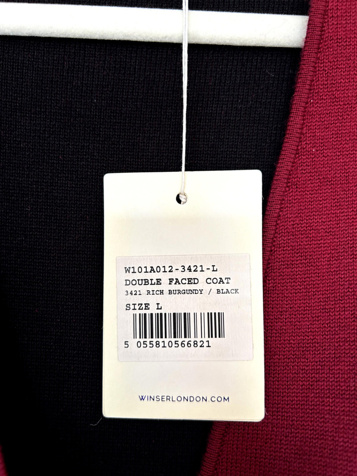 WINSER LONDON Coatigan Large Burgundy & Black Wool Blend Pockets Knitted BNWT