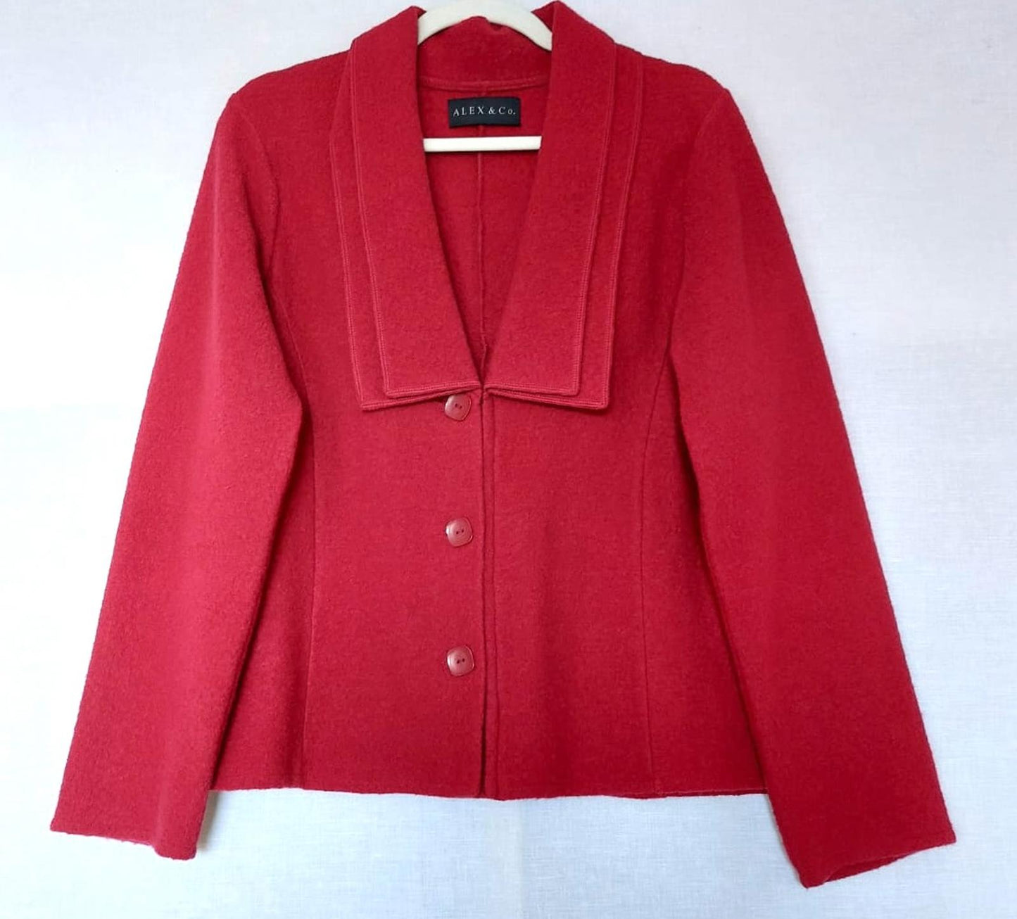 ALEX & CO Jacket 12 Red Wool Buttons Double Layered Collar