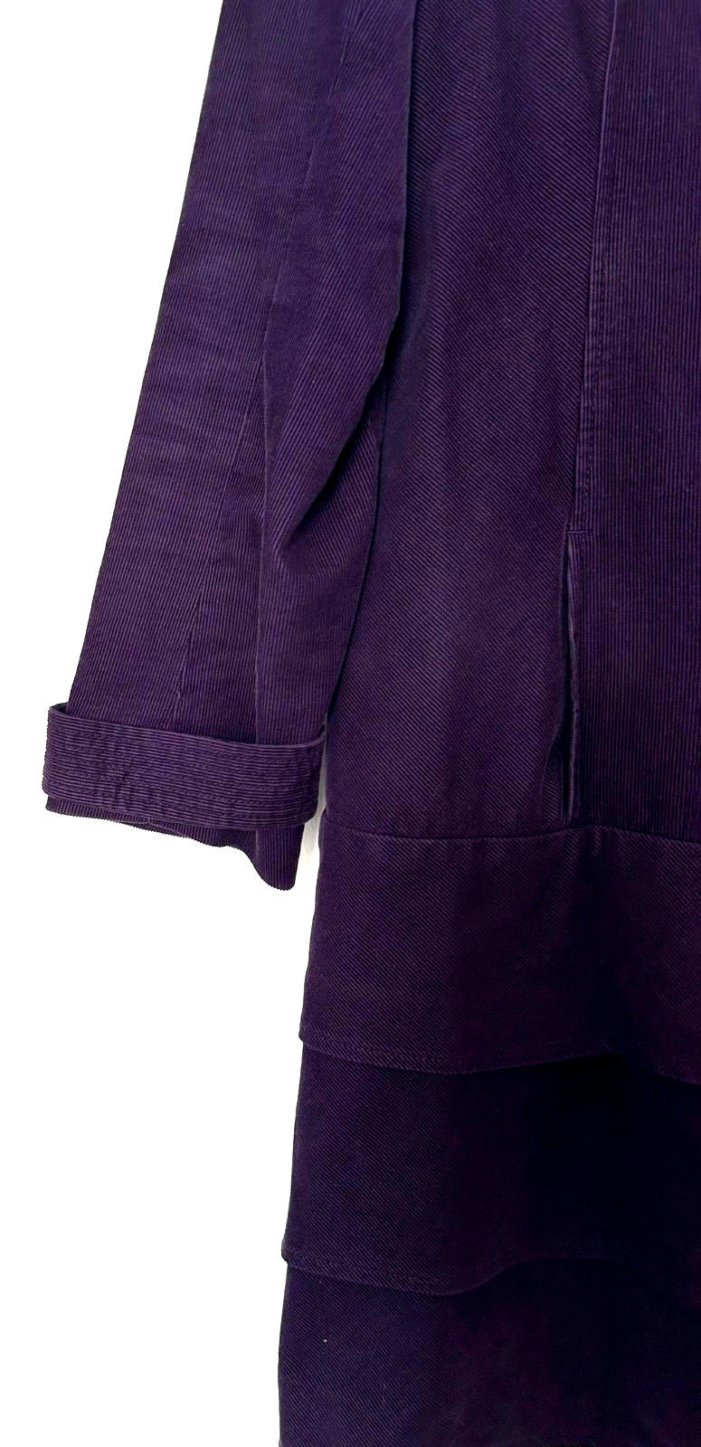 PER UNA Coat 12 Deep Purple Cotton Needle Cord Layered Hemline Lined Pockets