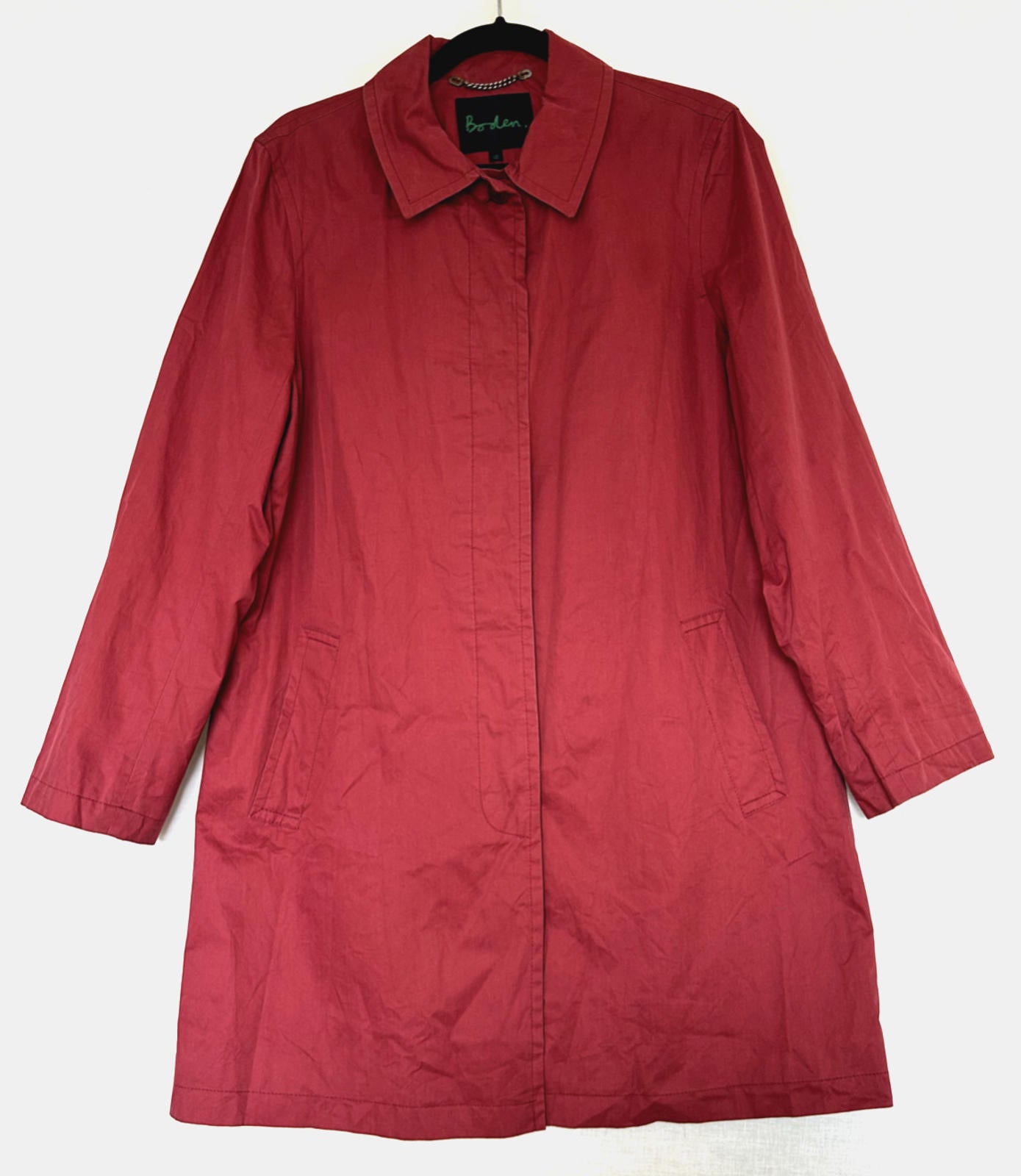 BODEN Trench Coat 12 Pinky Red Waxed Button Through Lined Pockets