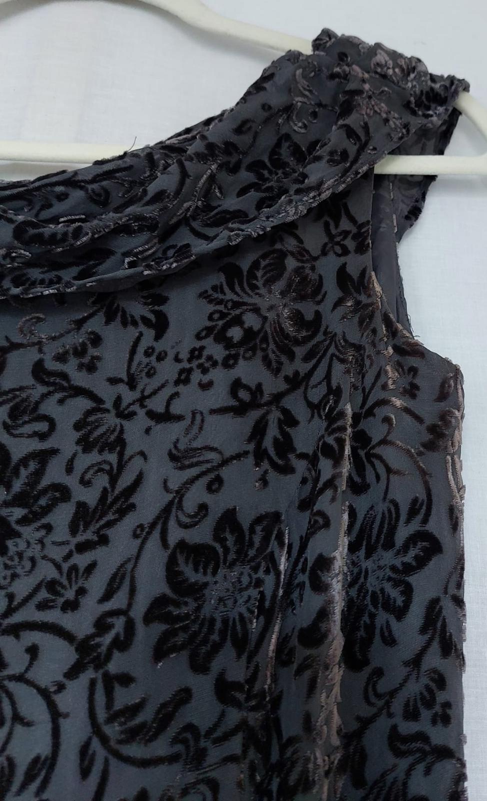 Laura Ashley Evening Dress 12 Black & Charcoal Grey Silk Blend Devoré Maxi