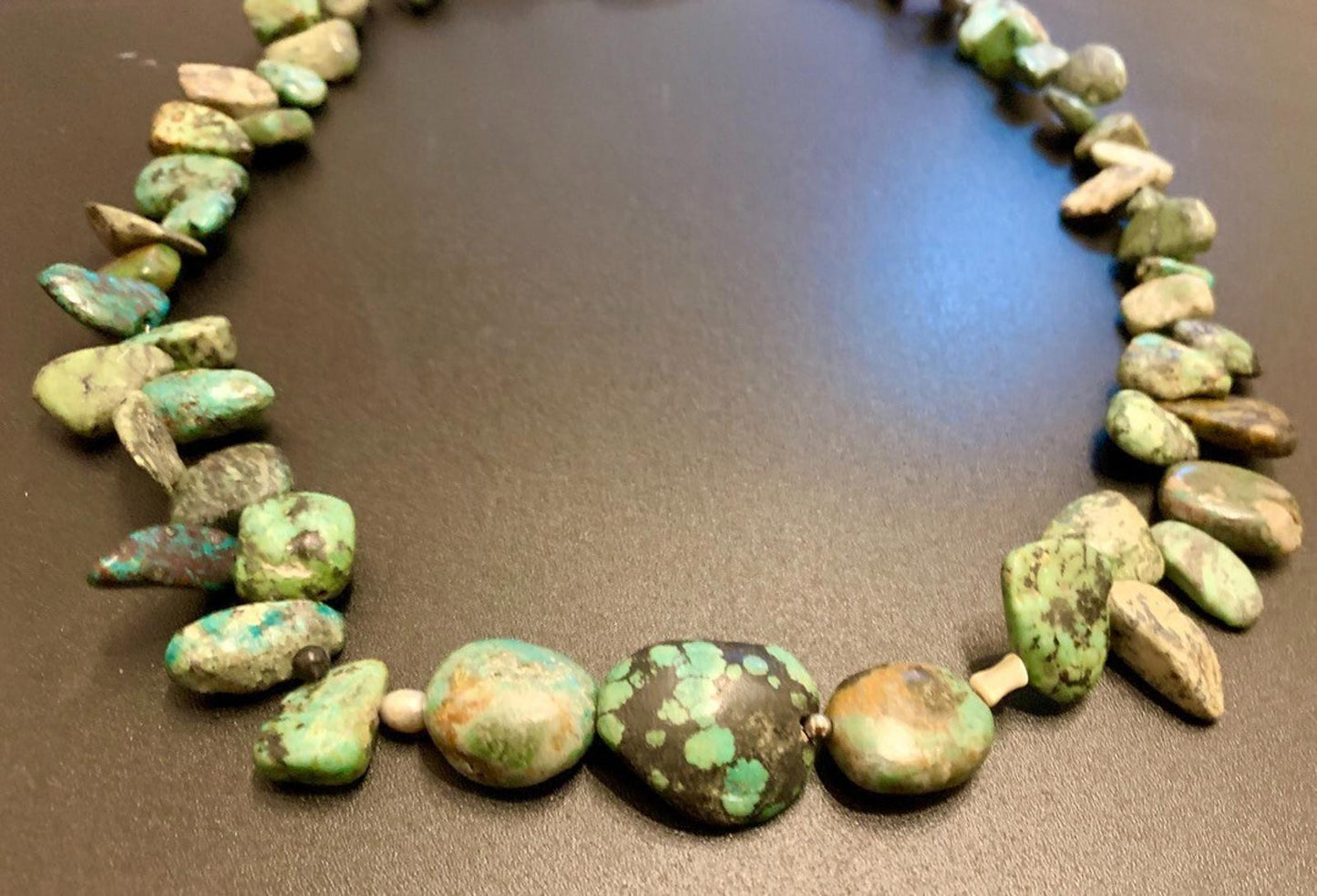 Necklace Chrysocolla Large Nuggets Silver Clasp Boho 23 ins