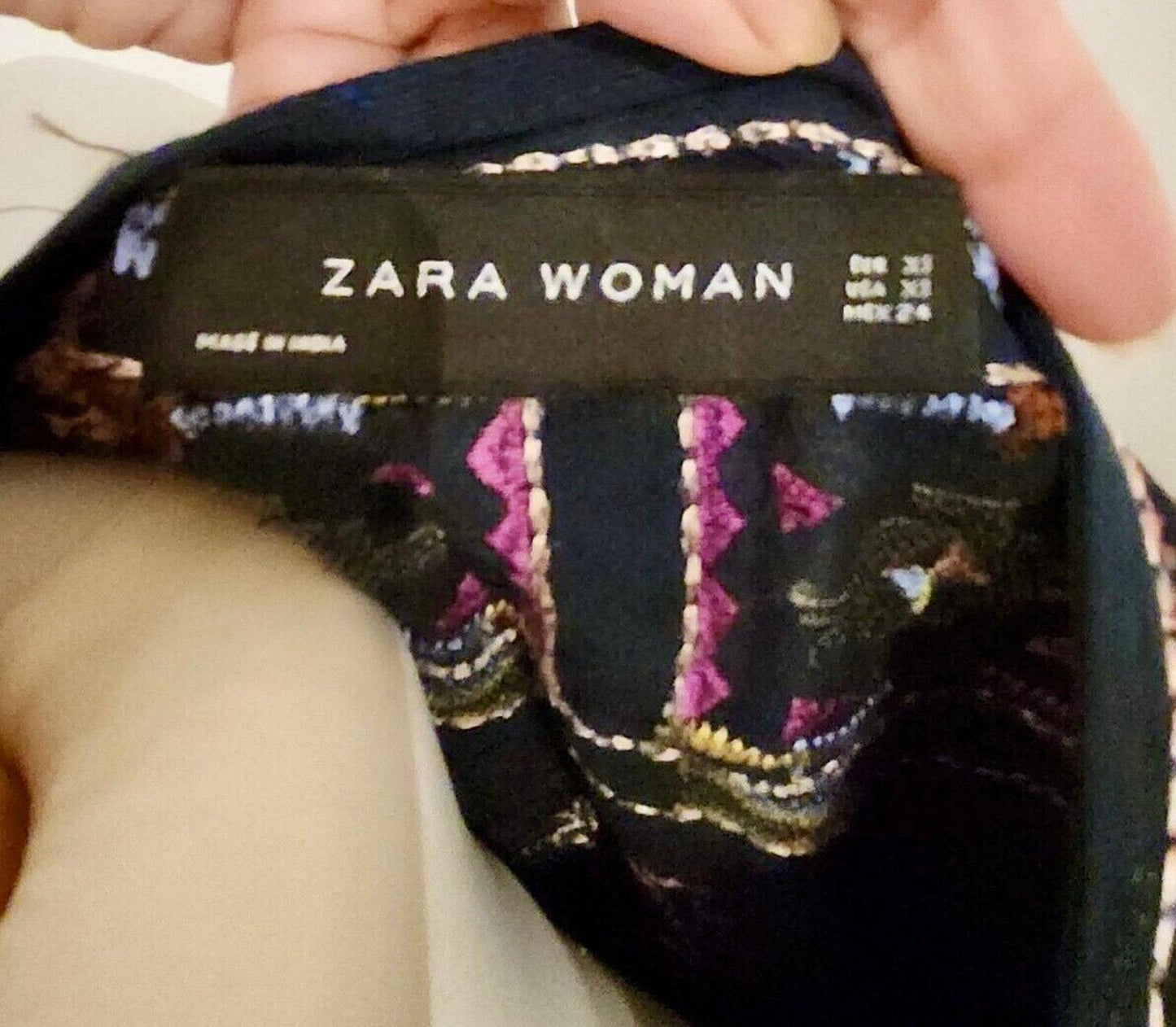 ZARA Coat XS Blue Cotton Embroidered Boho Ethnic Kimono Jacket Long Sleeves