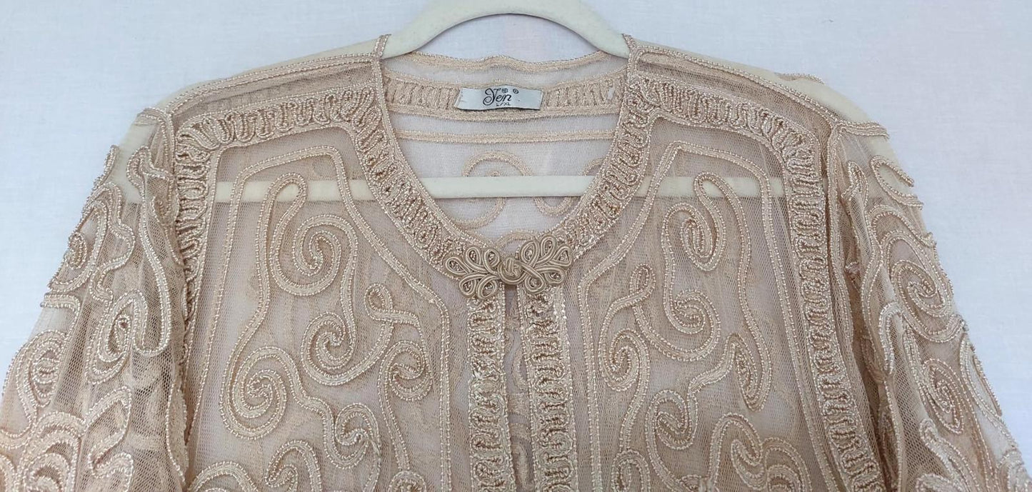 YEN Evening Jacket L/XL Champagne Soutache Embroidery Frog Fastenings BNWOT