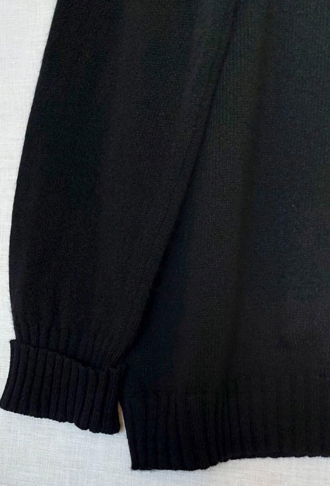 WINSER LONDON Large Black 100% Cashmere Jumper Ribbed Collar Cuffs & Hem