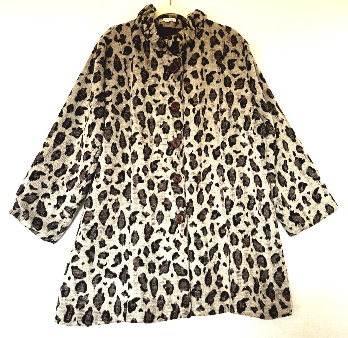 Coat Jacket L/XL Grey & Black Wool Blend Fabric Buttons Pockets