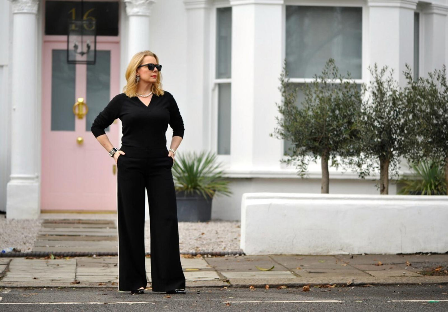 WINSER LONDON Trousers 18 Black Satin Back Crepe Wide Leg Flat Front Style