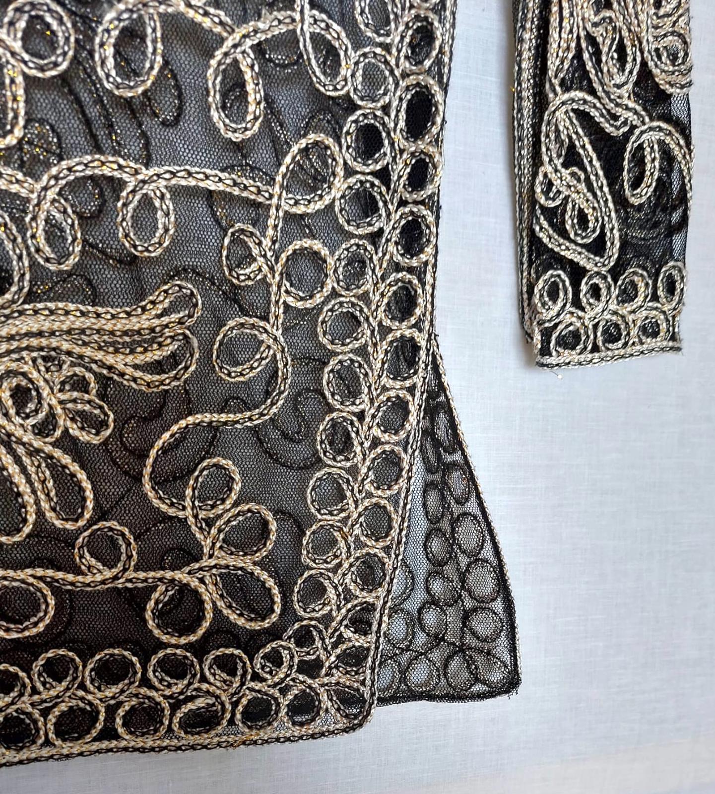 YEN Evening Jacket OS Black & Gold Appliqué Frog Fastenings Side Slits