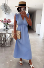 Cotton Dress V-Neck Maxi Length White or Blue S, M, L  BNWT