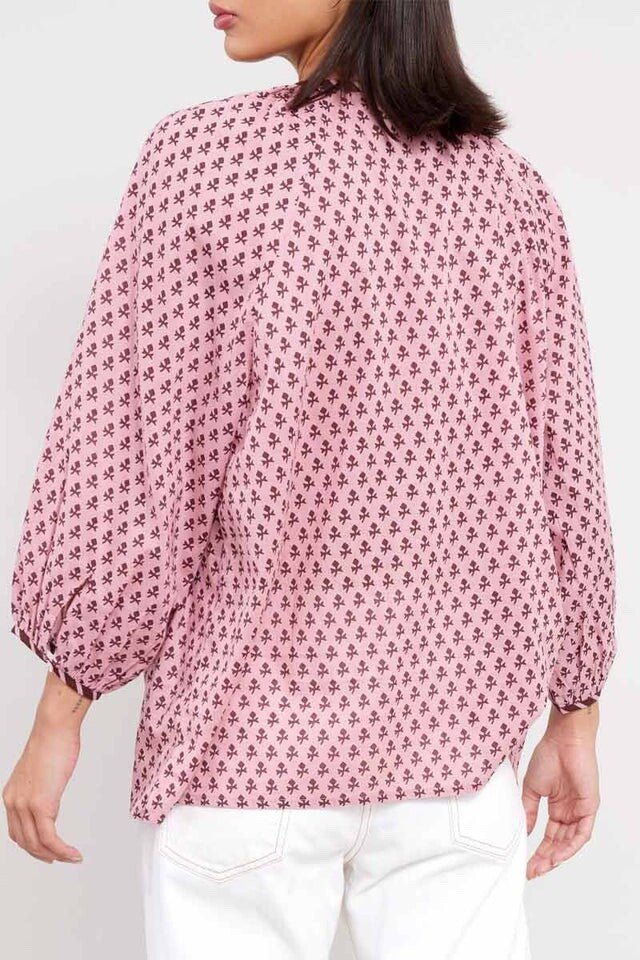 EAST Tunic Top 14 Cotton Libi Hand Block Printed Pink Tassels Side Slits BNWT