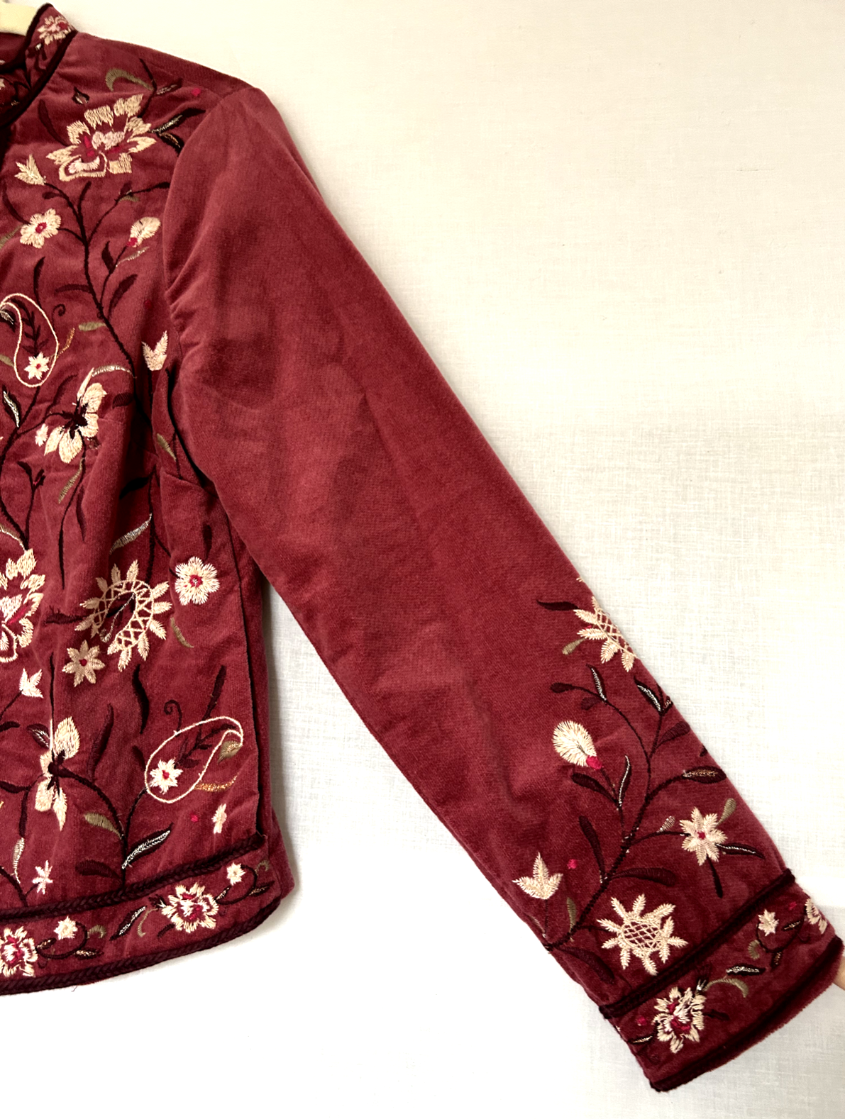 MONSOON Jacket 14 Rose Velvet Embroidered Pockets Long Sleeves BNWT