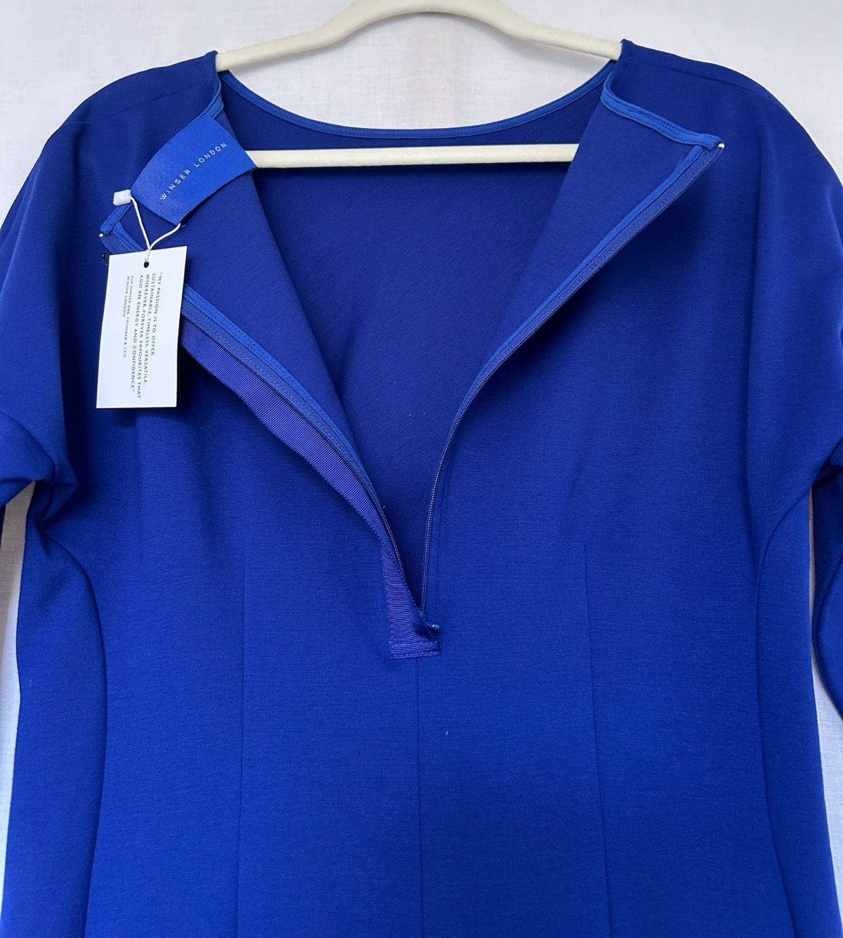 WINSER LONDON Dress 14 Royal Blue 3/4 Sleeves Fitted Round Neckline BNWT