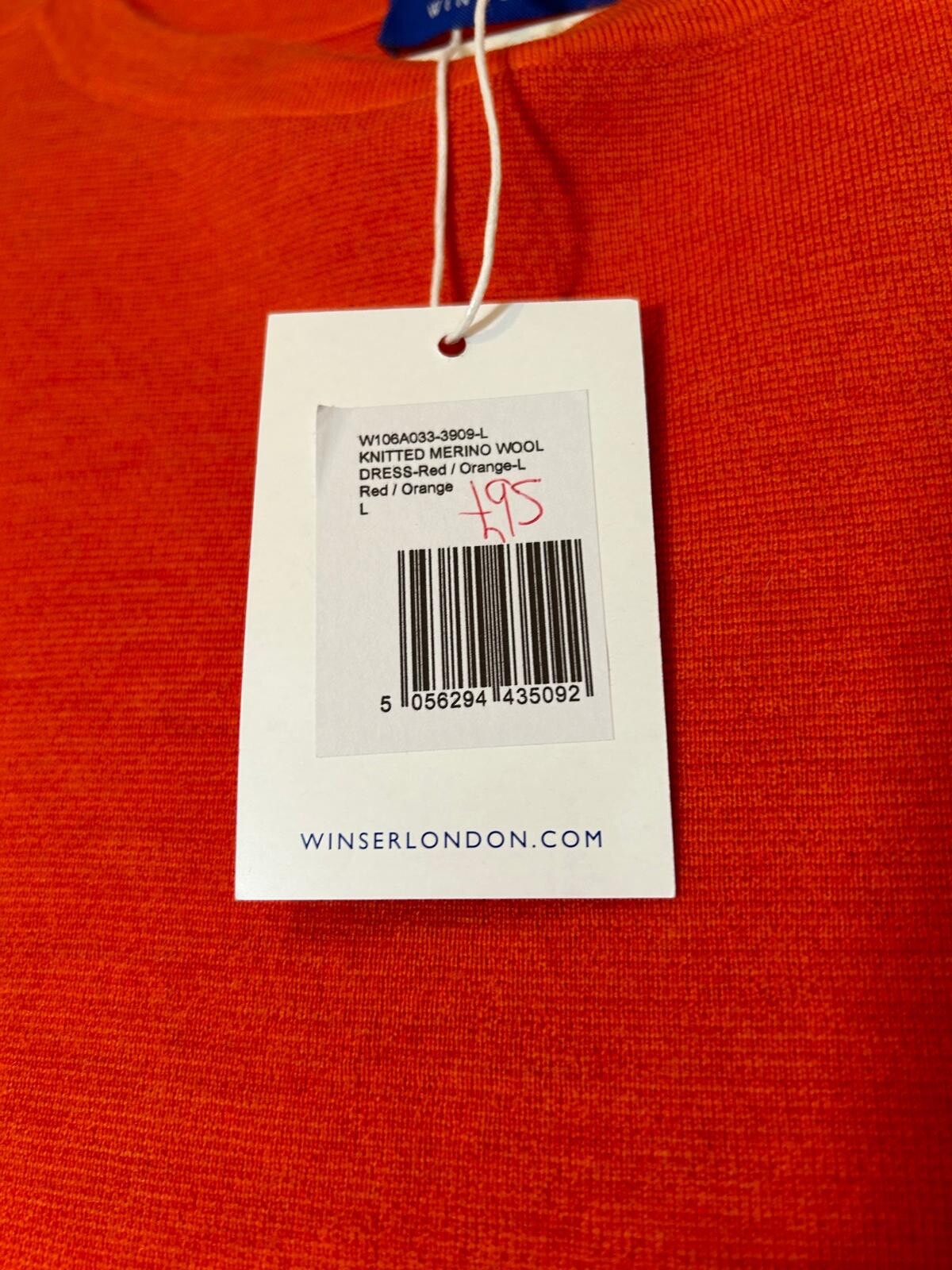 WINSER LONDON Dress Large 100% Merino Wool Orange & Red Knitted BNWT