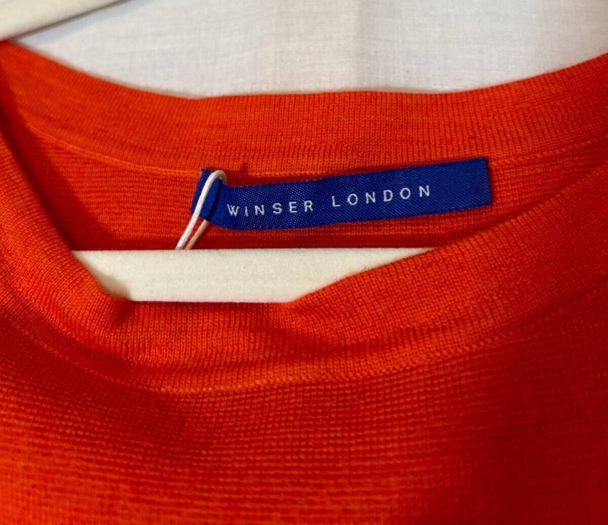 WINSER LONDON Dress Large 100% Merino Wool Orange & Red Knitted BNWT