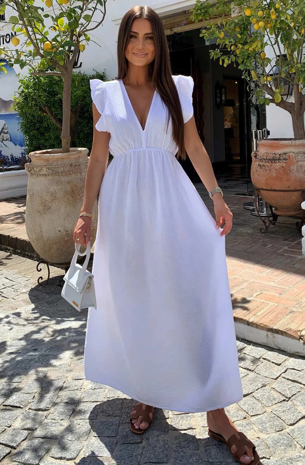 Cotton Dress V-Neck Maxi Length White or Blue S, M, L  BNWT