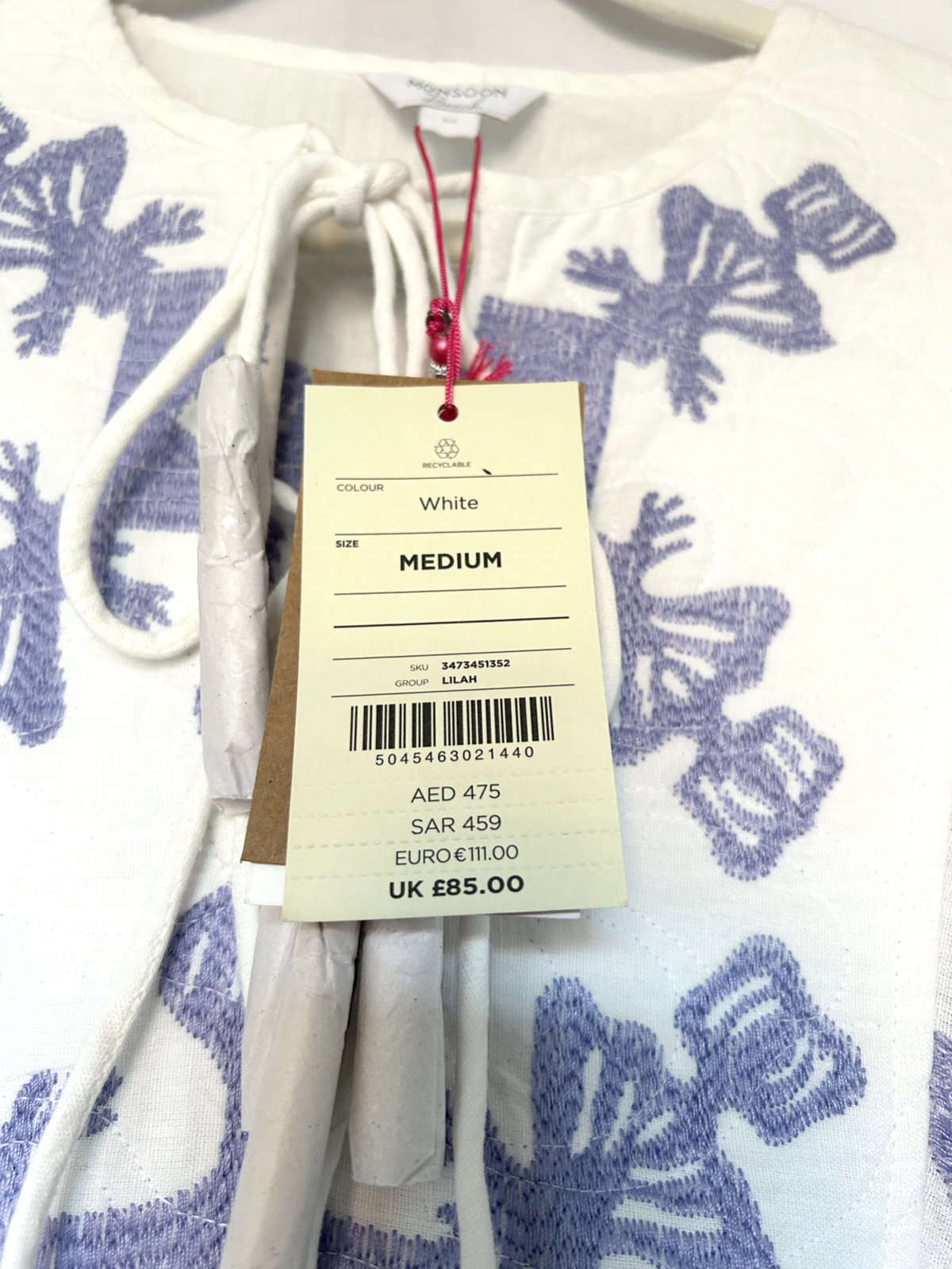 MONSOON Tunic Dress Medium Cotton Embroidered Tassel Beach Collection BNWT