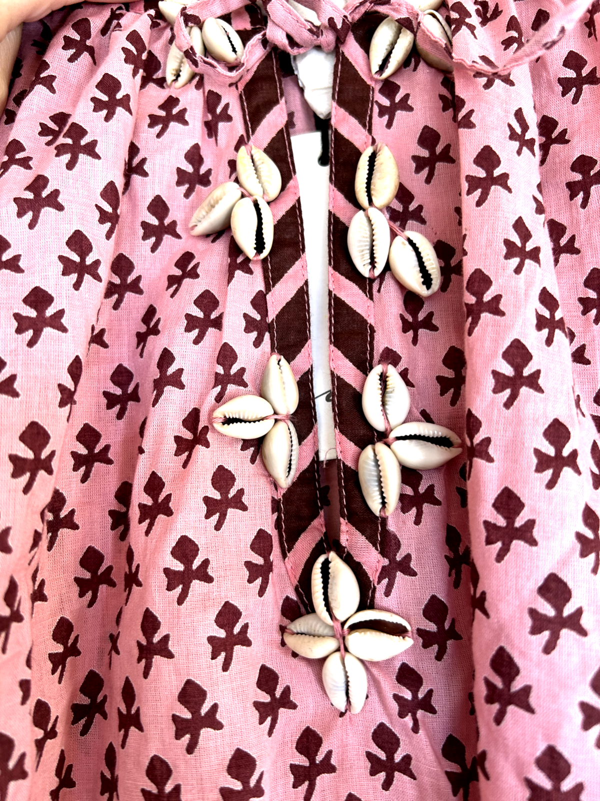 EAST Tunic Top 14 Cotton Libi Hand Block Printed Pink Tassels Side Slits BNWT