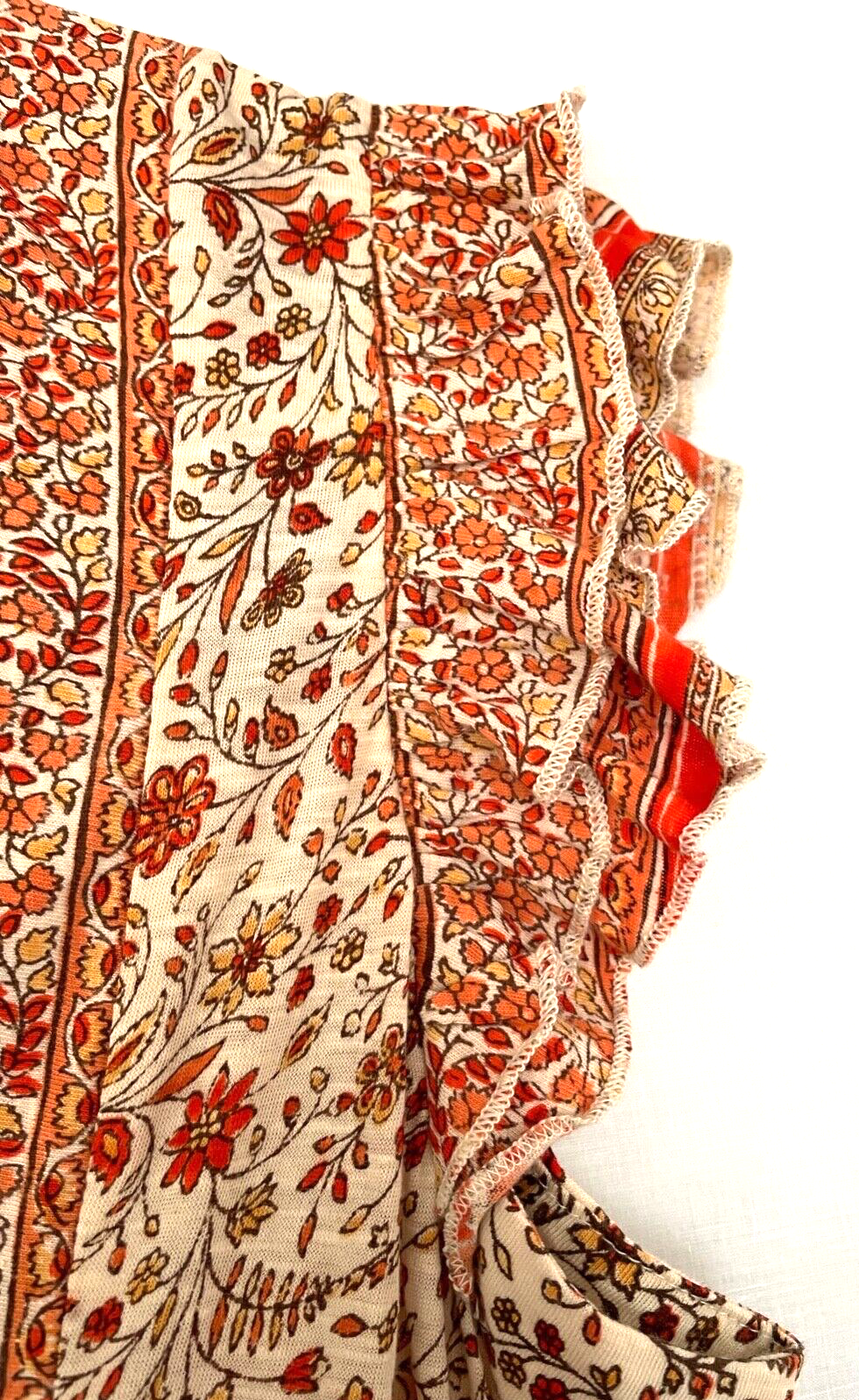 MONSOON Dress Large Orange Cotton Jersey Frill Sleeve V Neckline BNWT